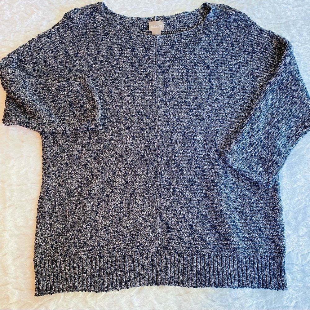 Chico’s 3/4 length metallic SZ 3 sleeve sweater
